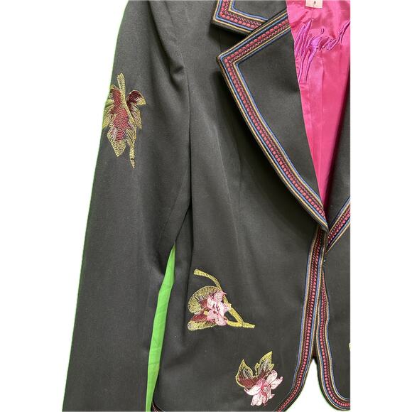 Peter Nygard Embroidered Floral Black Blazer Jacket Size 8 - Picture 11 of 11